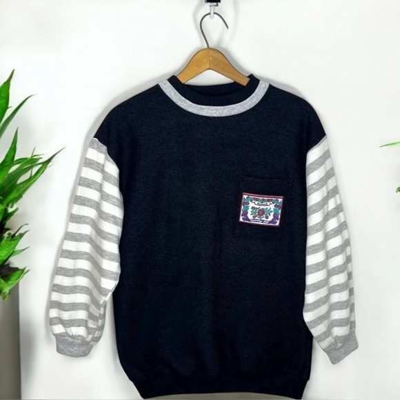BOLO SPIRIT 1980s double collar pullover patch pocket color block sweatshirt - Picture 1 of 9